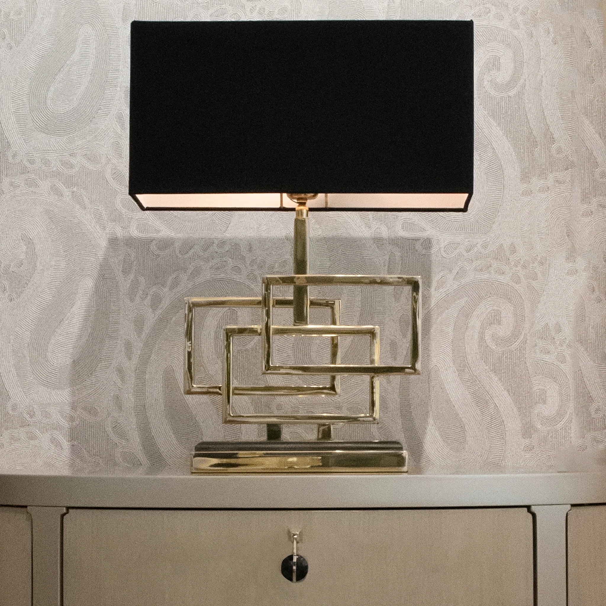 Modern Table Lamps with Brass Frame and Black Rectangular Shade