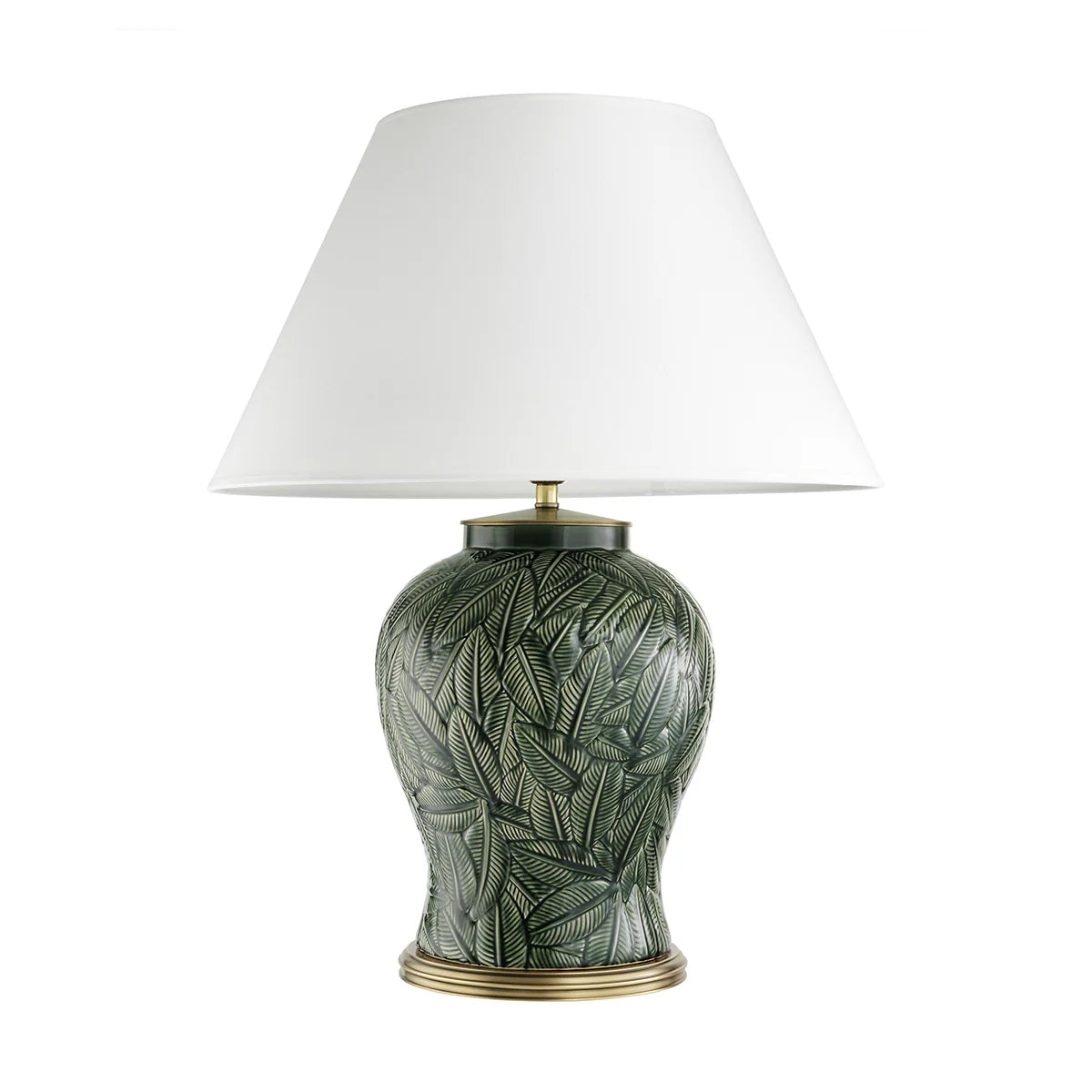 Botanical Green, Ceramic Table Lamps with Leaf Pattern Base