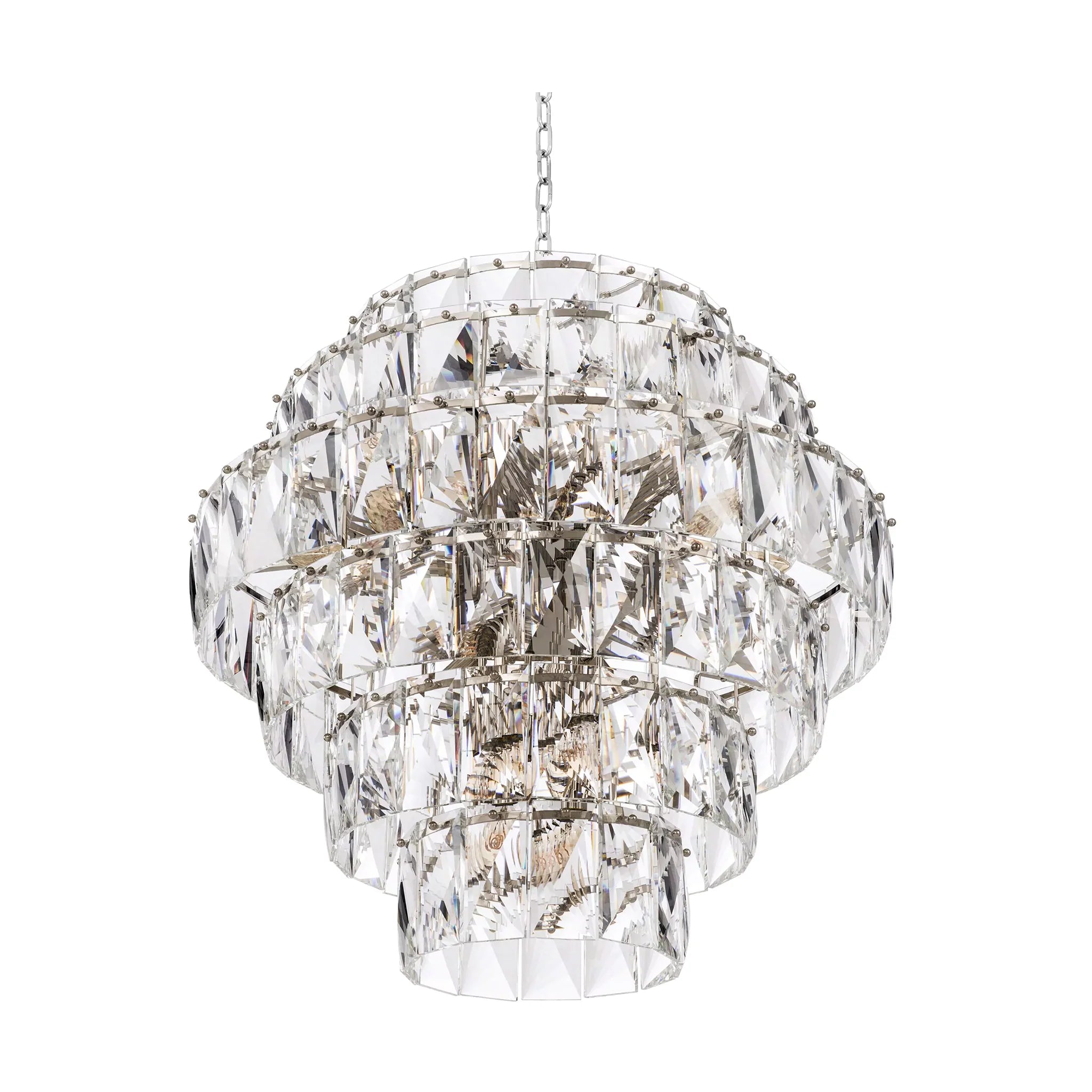Multi Tier Crystal Glass, Ceiling Light Chandelier with Nickel Finish Frame
