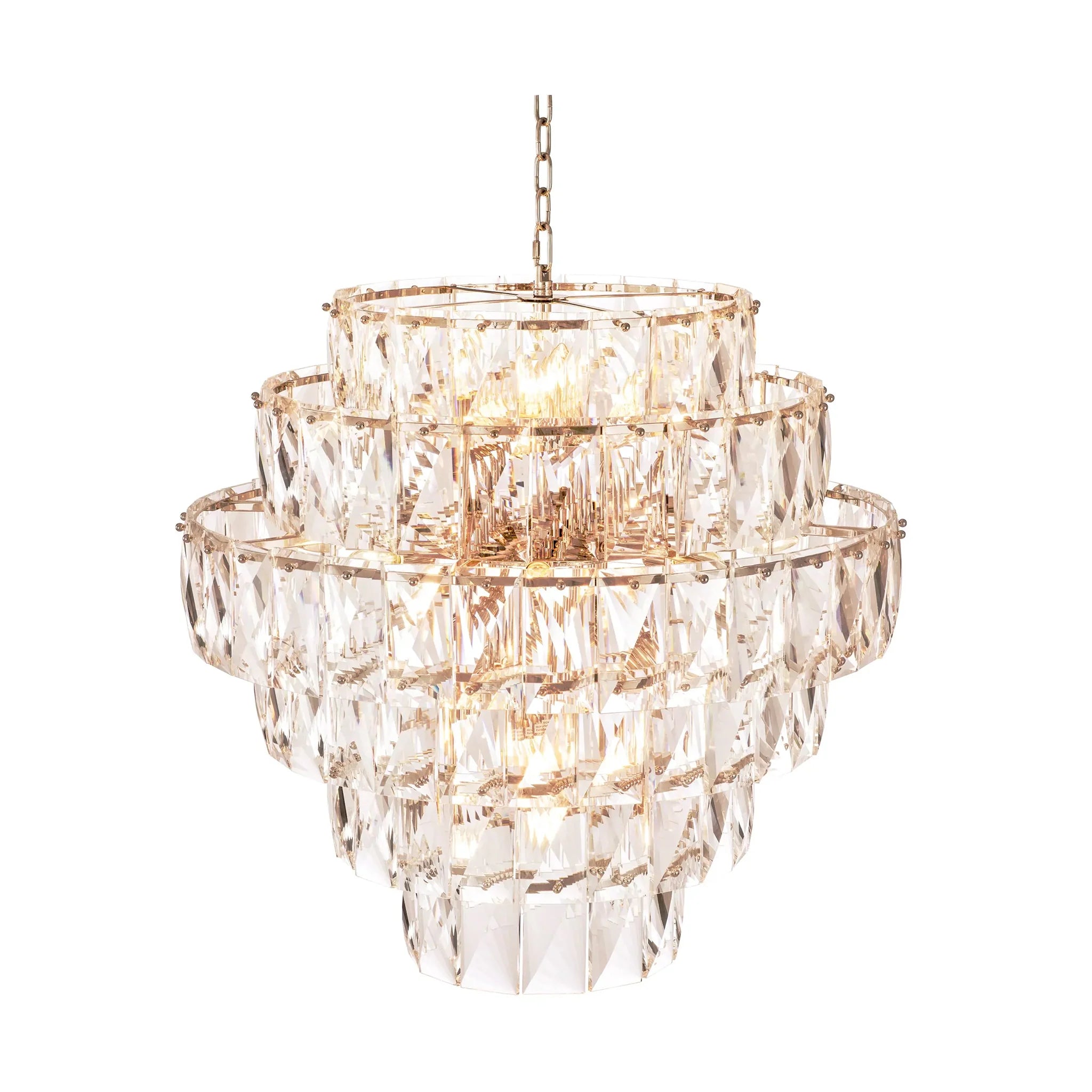 Multi Tier Crystal Glass, Ceiling Light Chandelier with Nickel Finish Frame