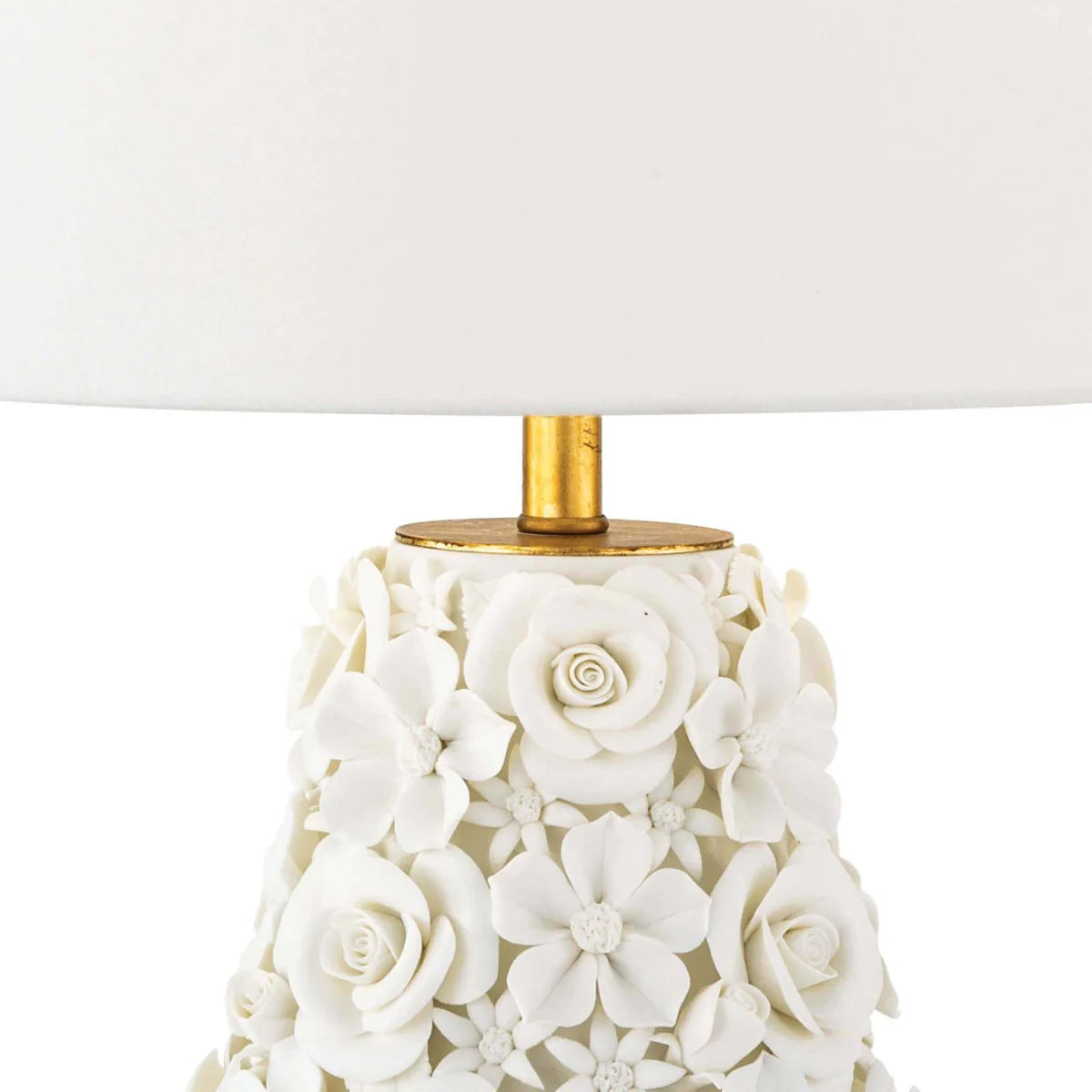 Floral Porcelain, Table Lamps with White Ceramic Base and Linen Shade