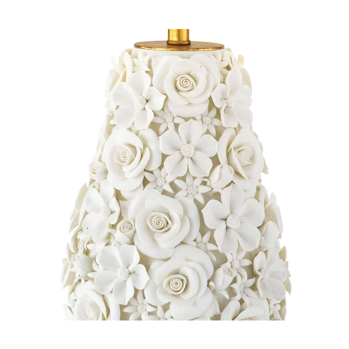Floral Porcelain, Table Lamps with White Ceramic Base and Linen Shade