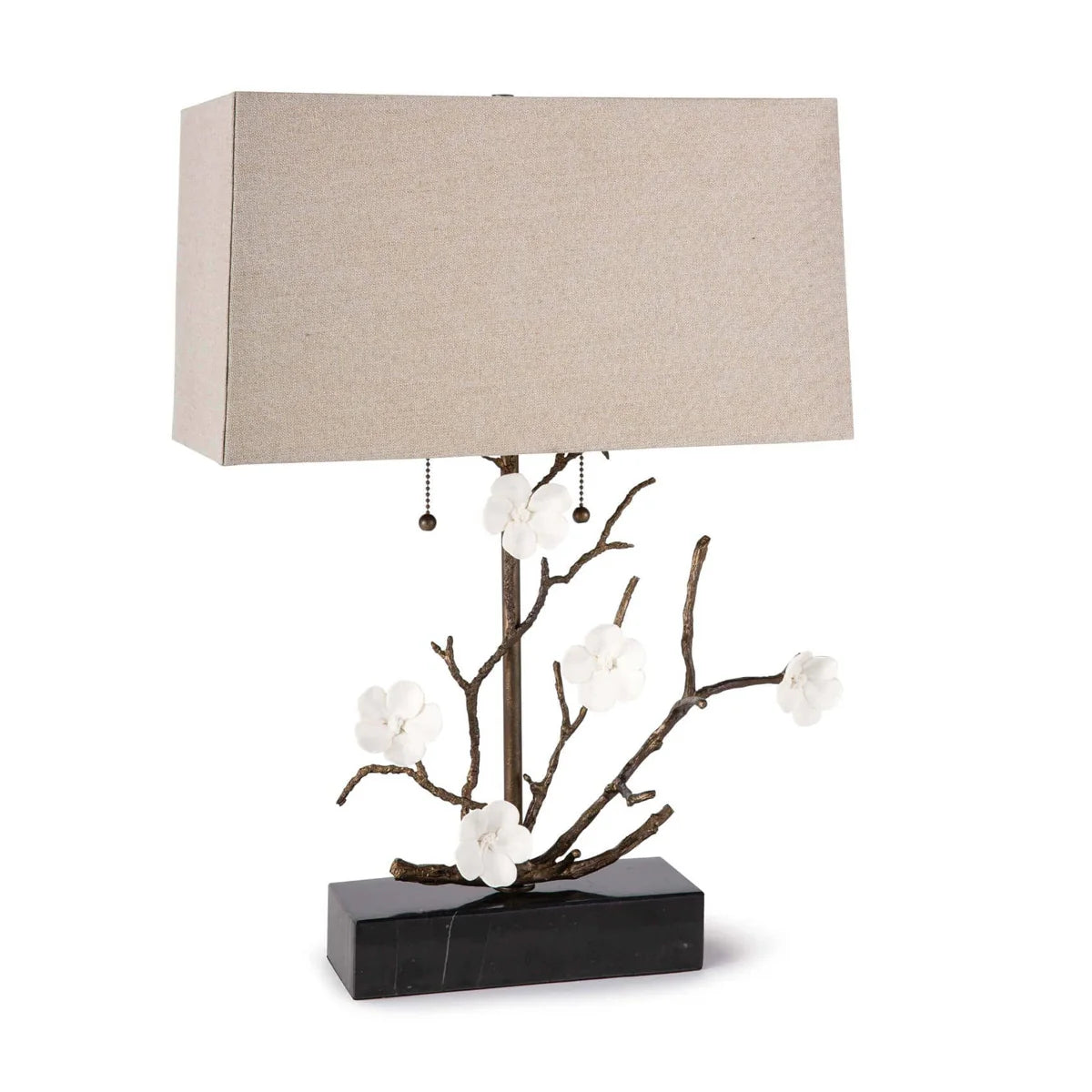 Floral Branch Table Lamps with Bronze Finish and Linen Shade