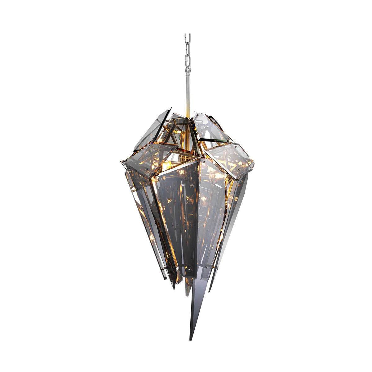 Geometric Smoke Glass, Ceiling Light Chandelier with Nickel Finish Frame