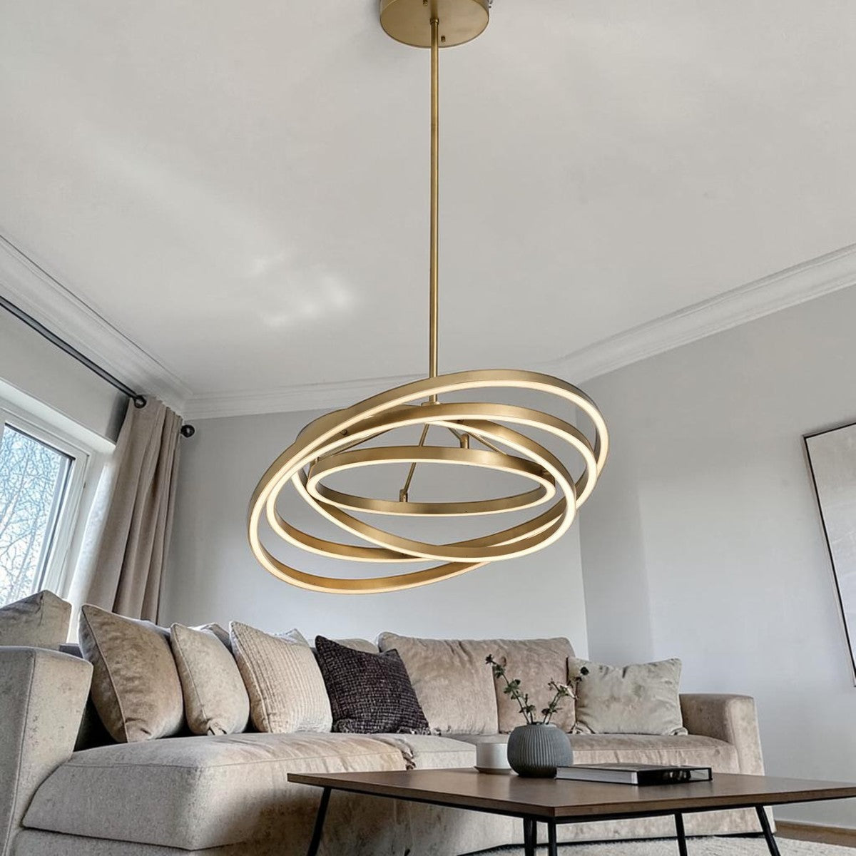 Modern Ring, LED Ceiling Light Chandelier in Antique Brass Finish