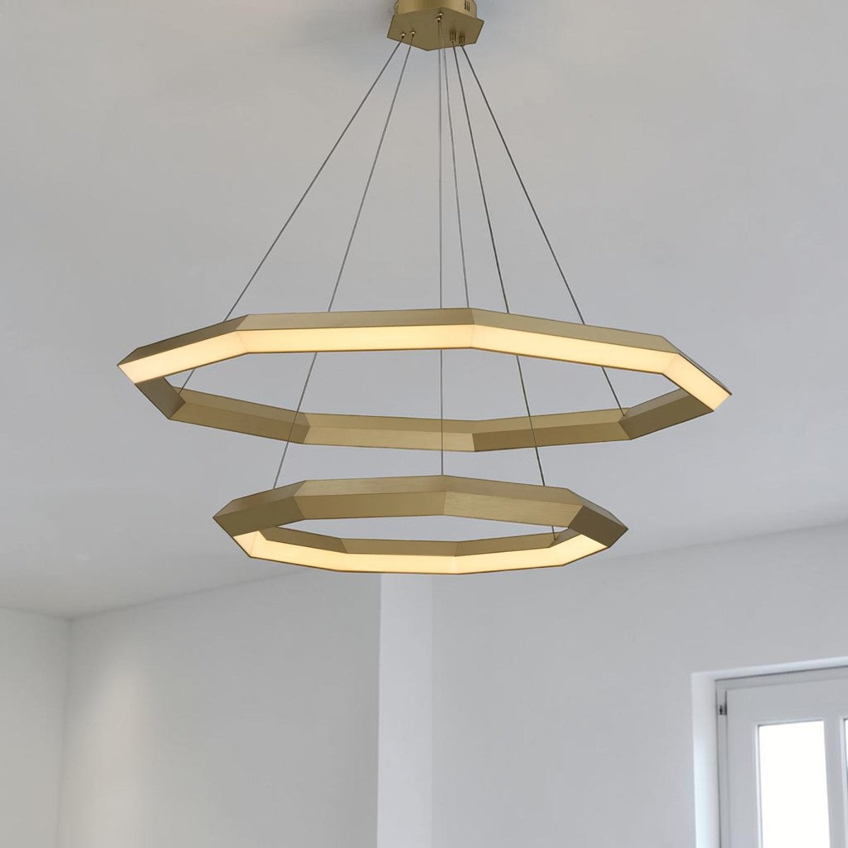 Modern Double Ring, LED Ceiling Light Chandelier in Antique Brass Finish