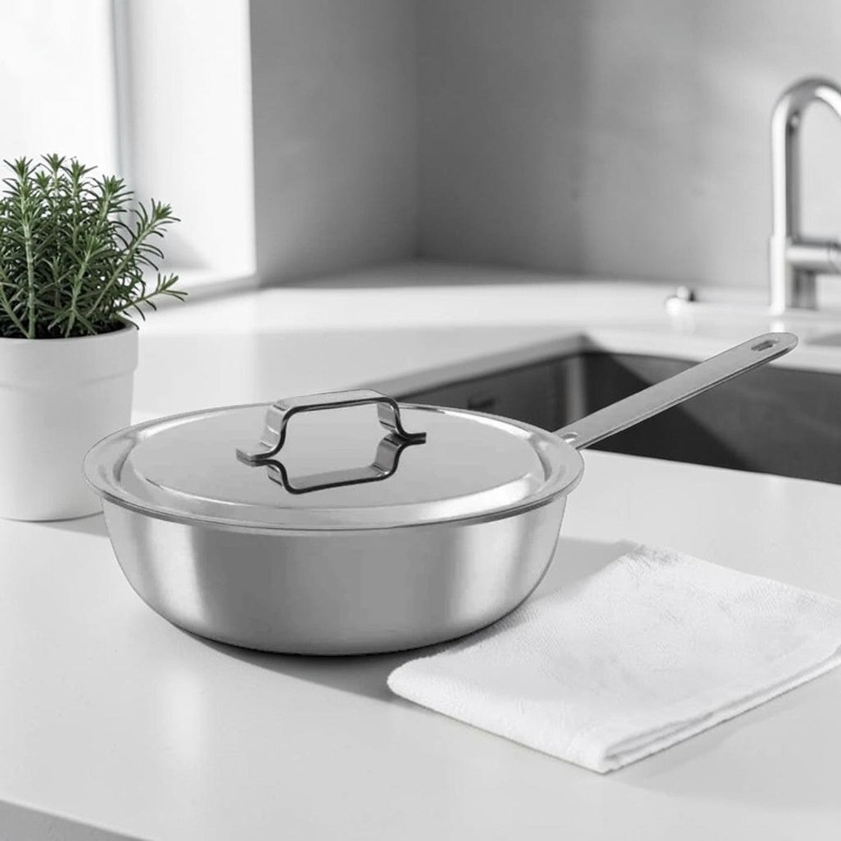 Stainless Steel Sauté Pan with Lid for Kitchen Cooking, 3 Liter