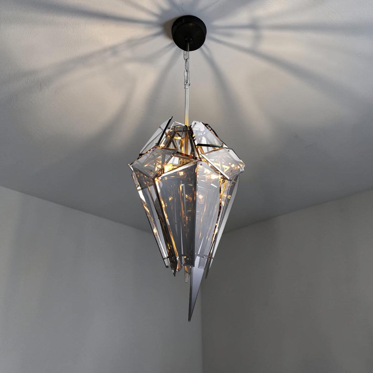Geometric Smoke Glass, Ceiling Light Chandelier with Nickel Finish Frame