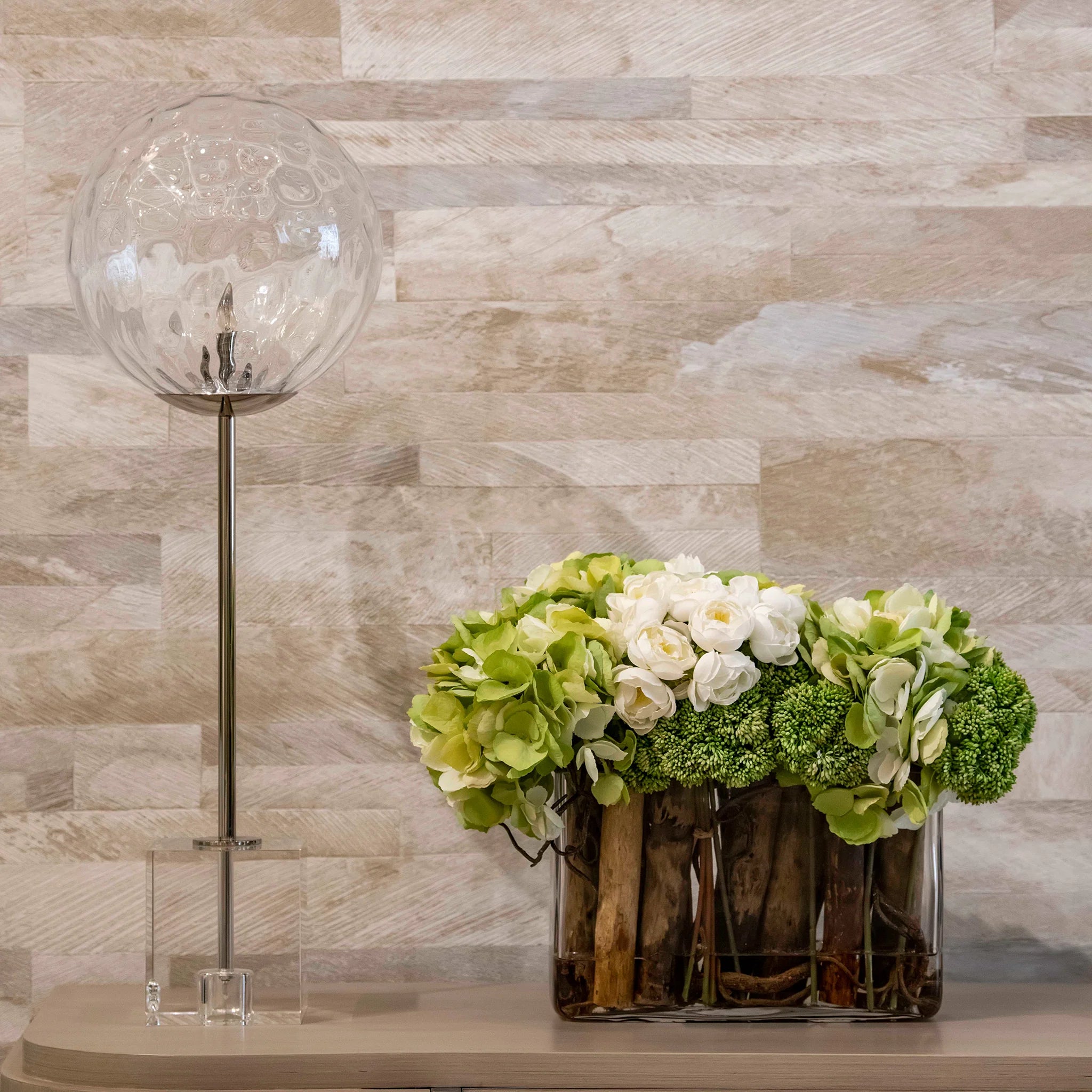 Modern Glass Globe Table Lamp with Nickel Base