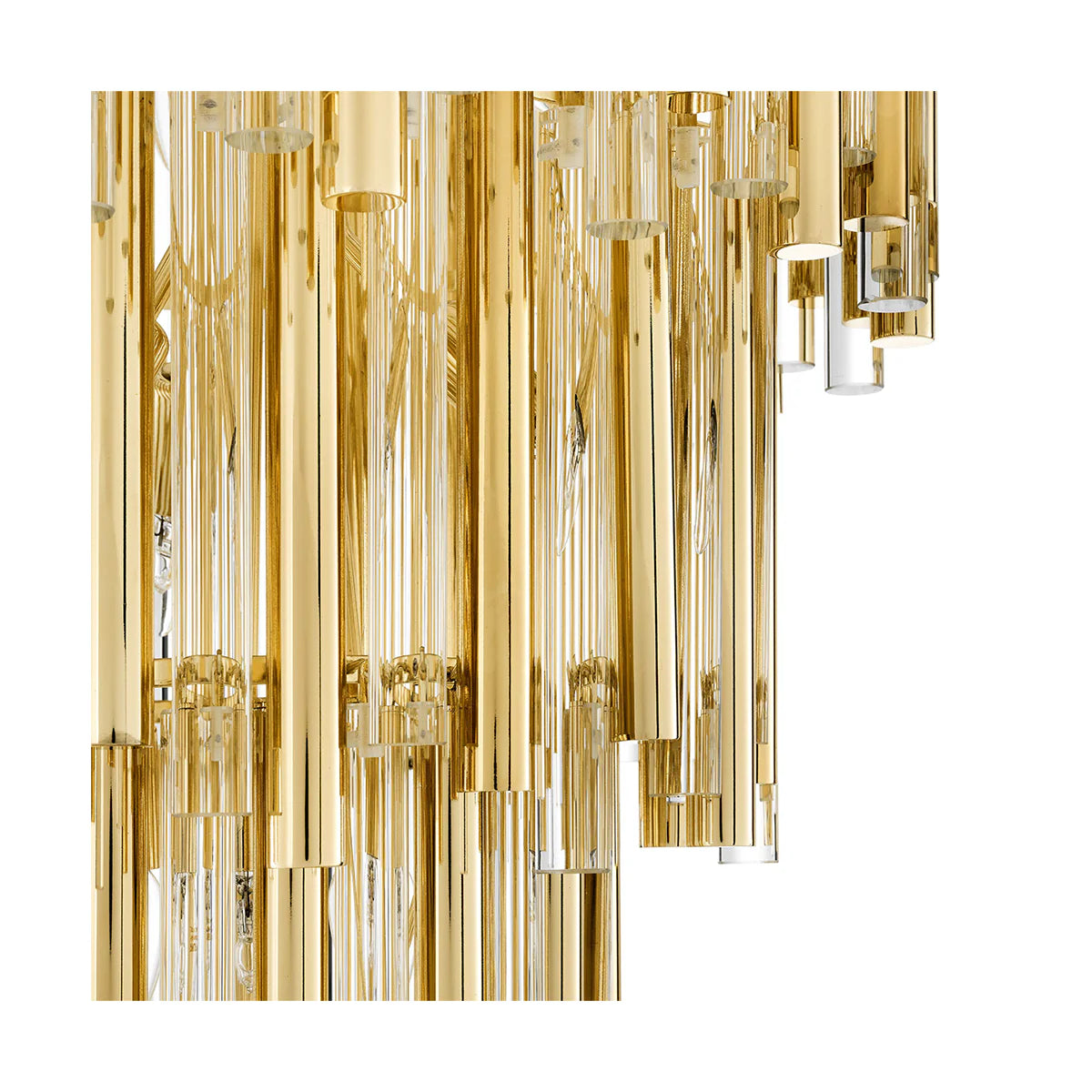 Ceiling Light Chandelier with Gold Finish Frame and Clear Glass Rods