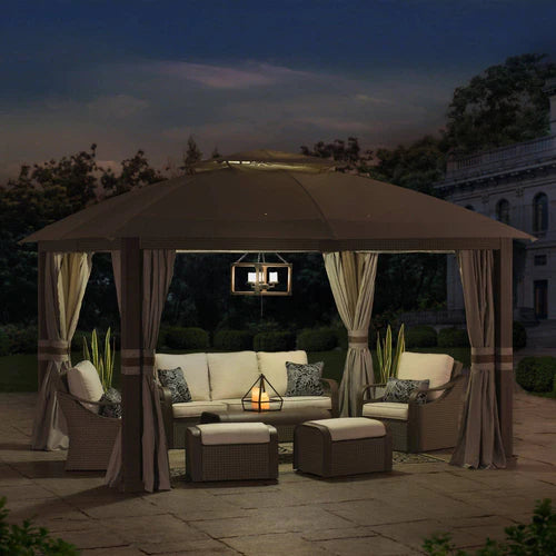 11 x 13 ft, Outdoor Gazebo with Steel Frame, Curtains, and Netting