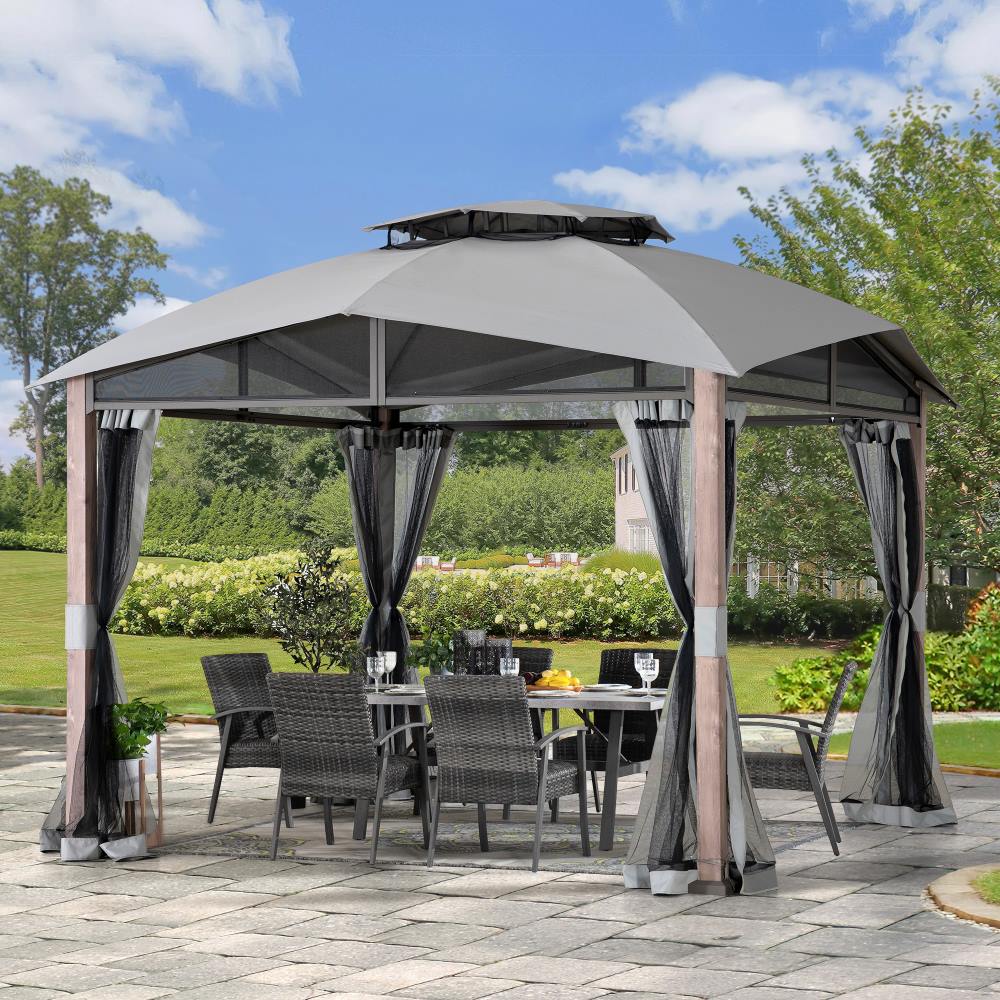 12 x 12 ft, Outdoor Gazebo with Steel Frame, Soft Top Roof, and Netting