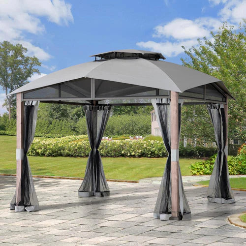 12 x 12 ft, Outdoor Gazebo with Steel Frame, Soft Top Roof, and Netting