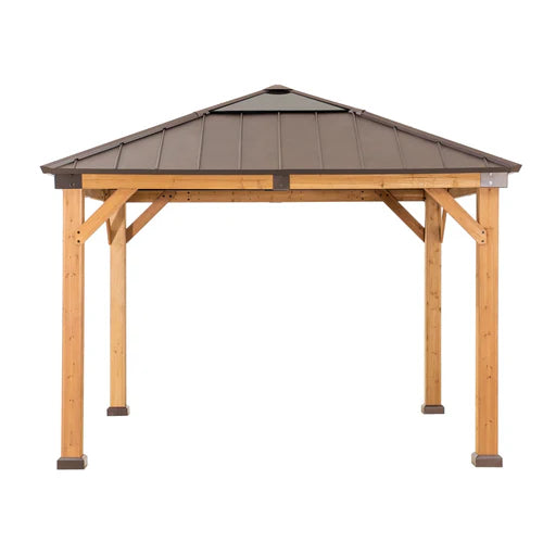 11 x 11 ft, Outdoor Wooden Gazebo with Metal Roof and Skylight Panel