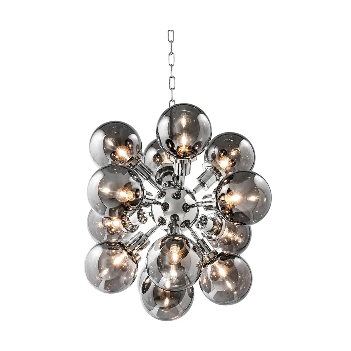 Modern Globe Smoke Glass, Ceiling Light Chandelier with Nickel Finish Frame