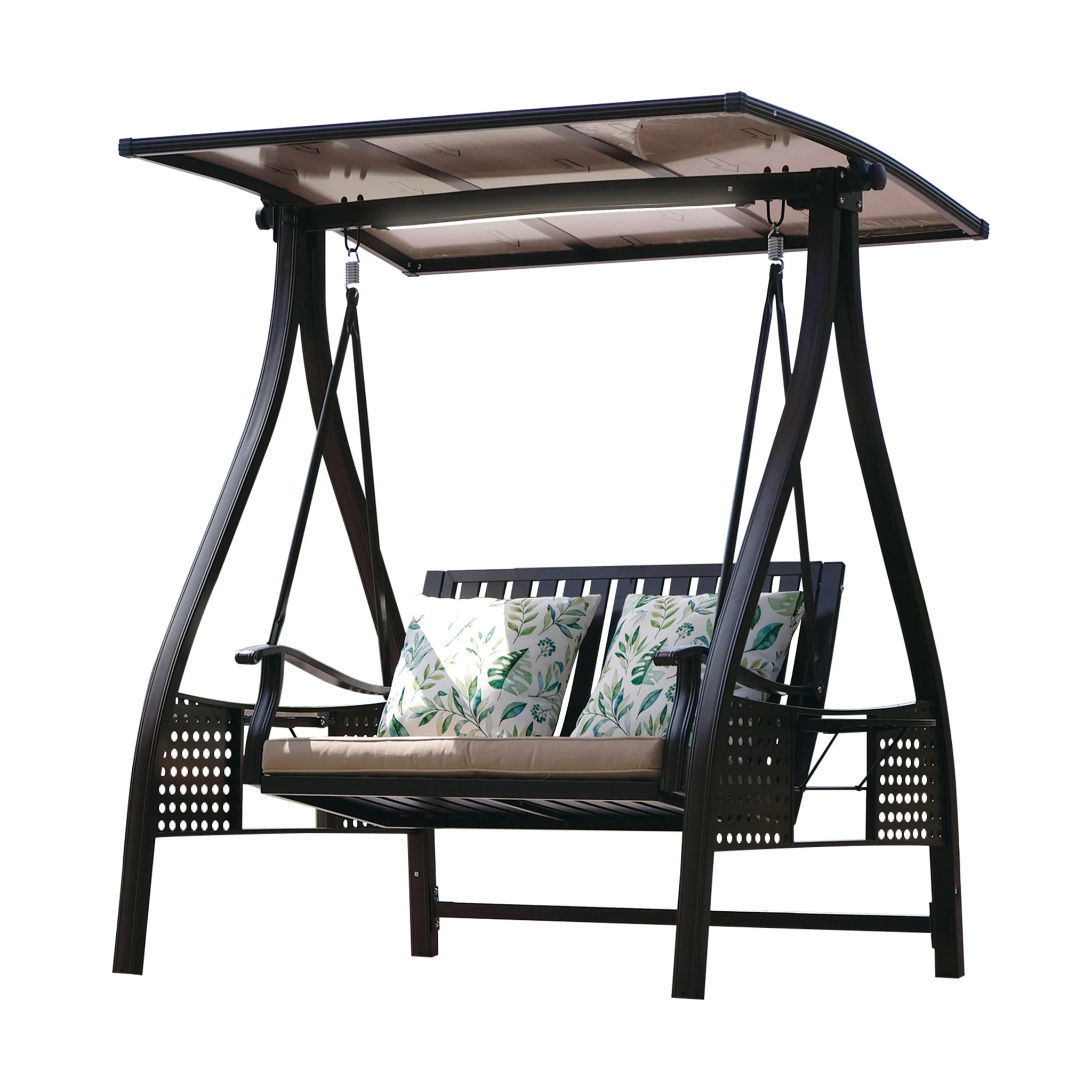 Outdoor Swing, 2 Seat Aluminum Patio Bench with Canopy and LED Light
