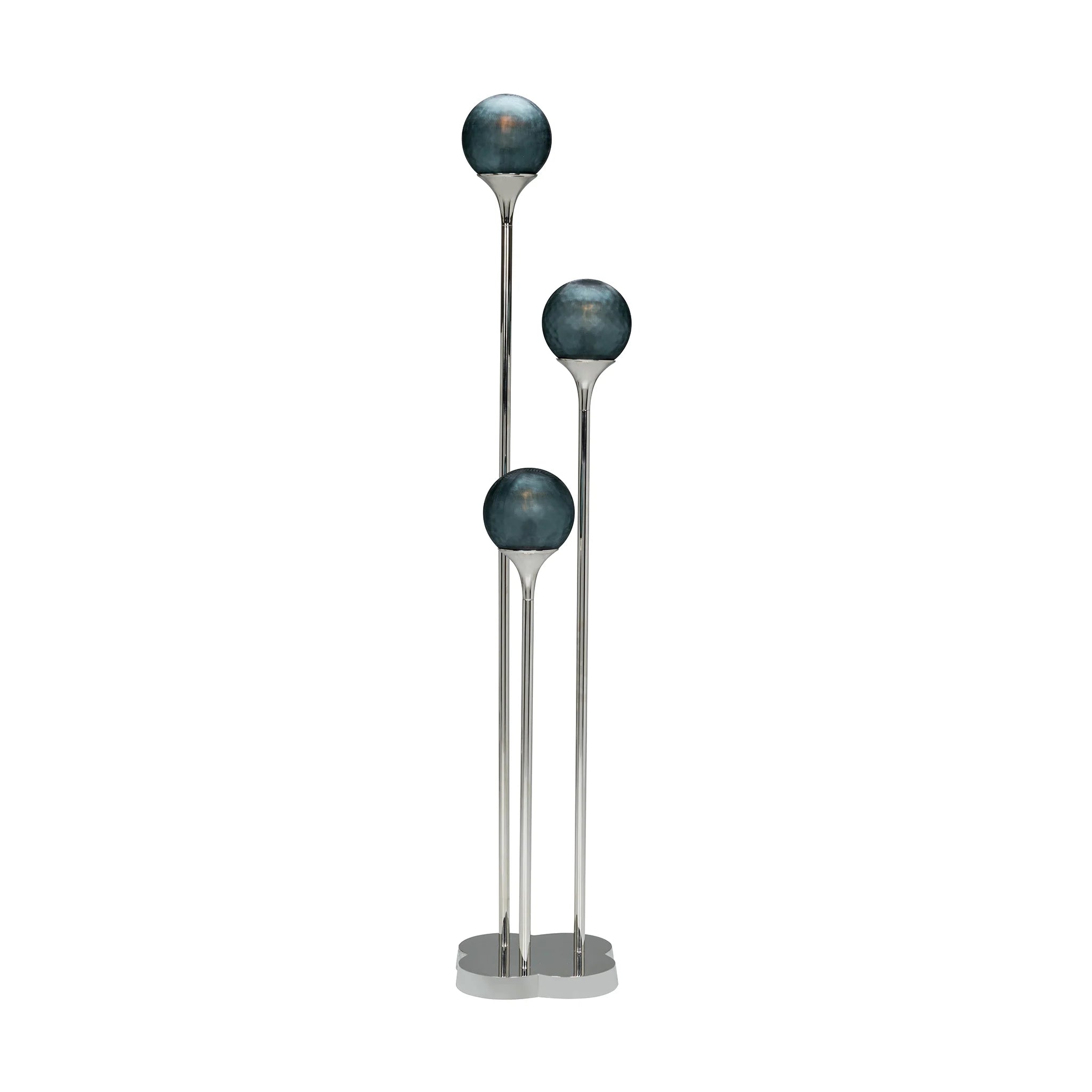 Polished Nickel, Floor Lamp with Blue Glass Globe Shades