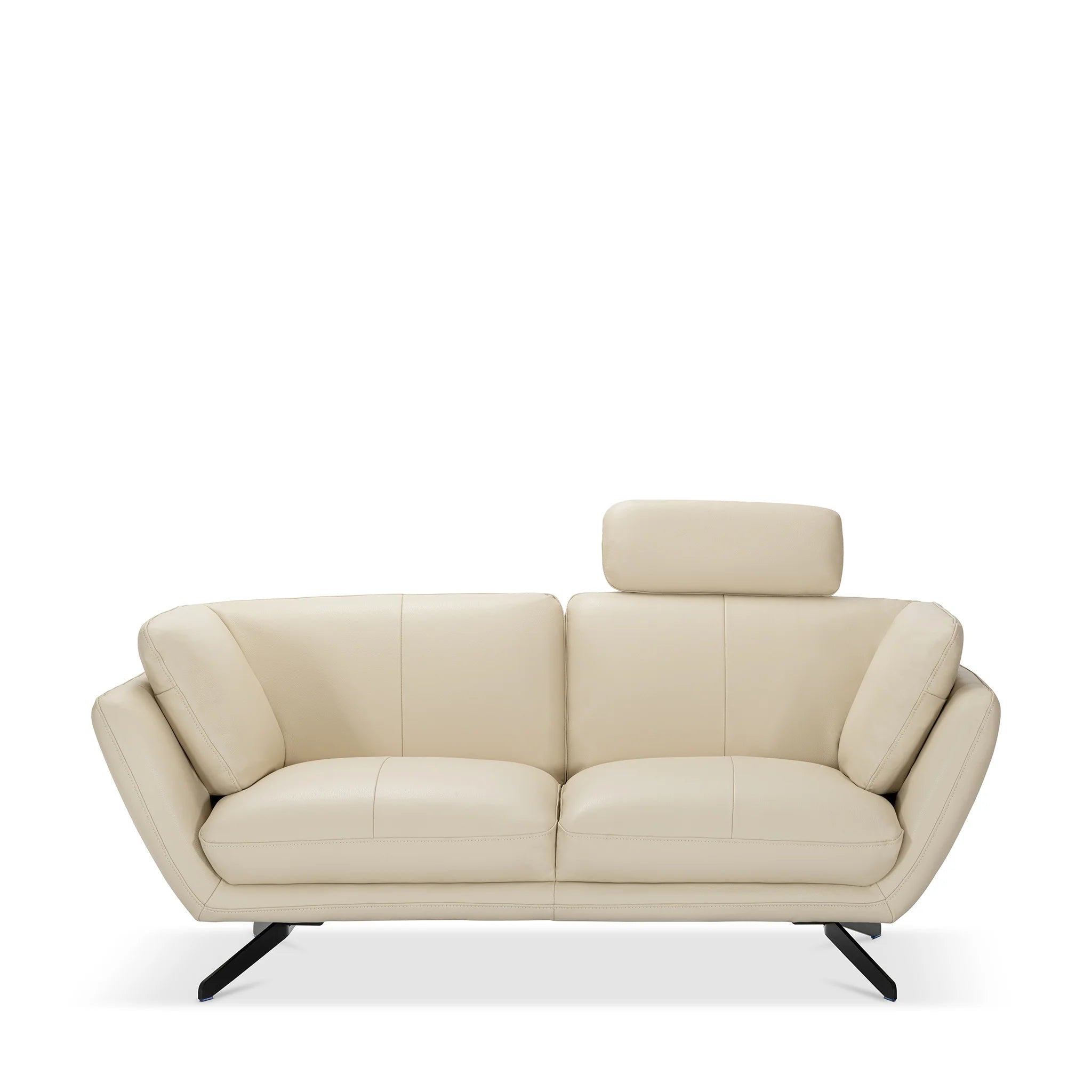 Living Room Cream Leather Loveseat with Adjustable Headrest and Metal Legs