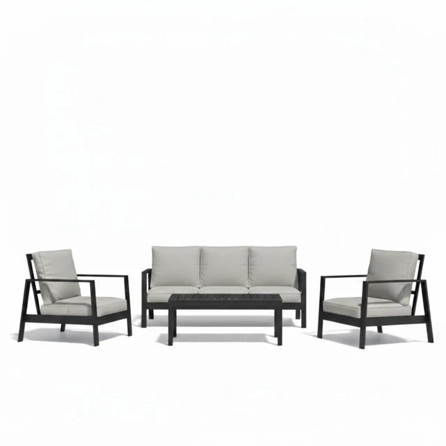 Outdoor Patio, Aluminum Sofa Set with Cushioned Seating and Coffee Table, 4 Piece Set