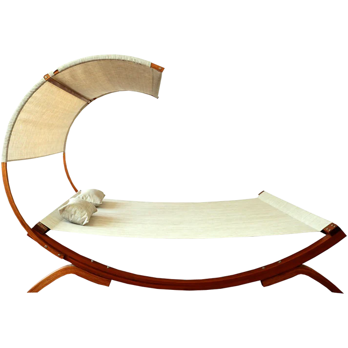 Outdoor Patio, Wooden Double Chaise Lounge with Canopy Shade