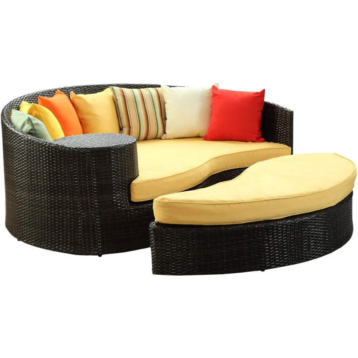 Outdoor Patio, Wicker Daybed Lounge with Ottoman Seating