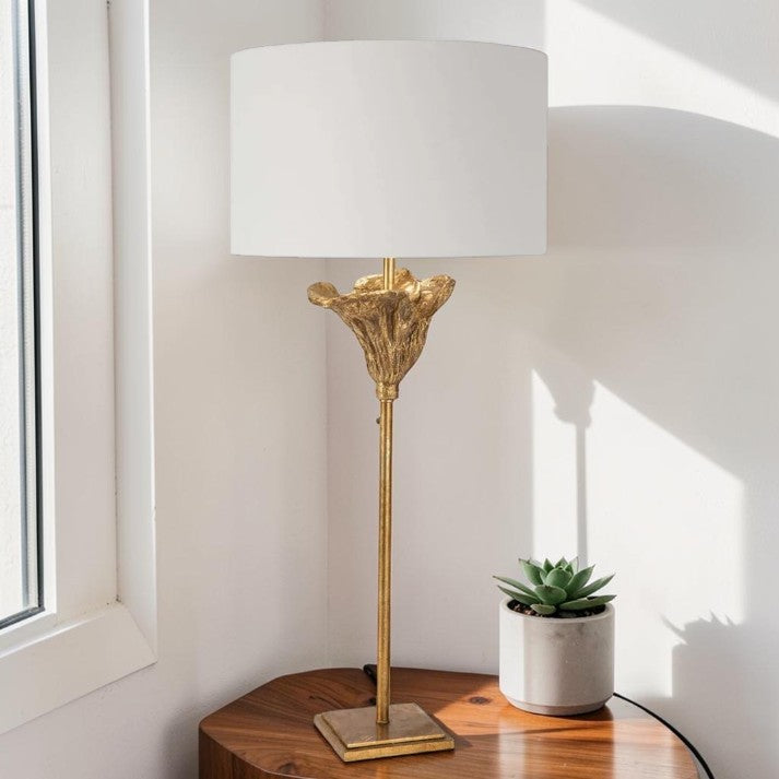 Floral Table Lamps with Antique Gold Base and Linen Shade