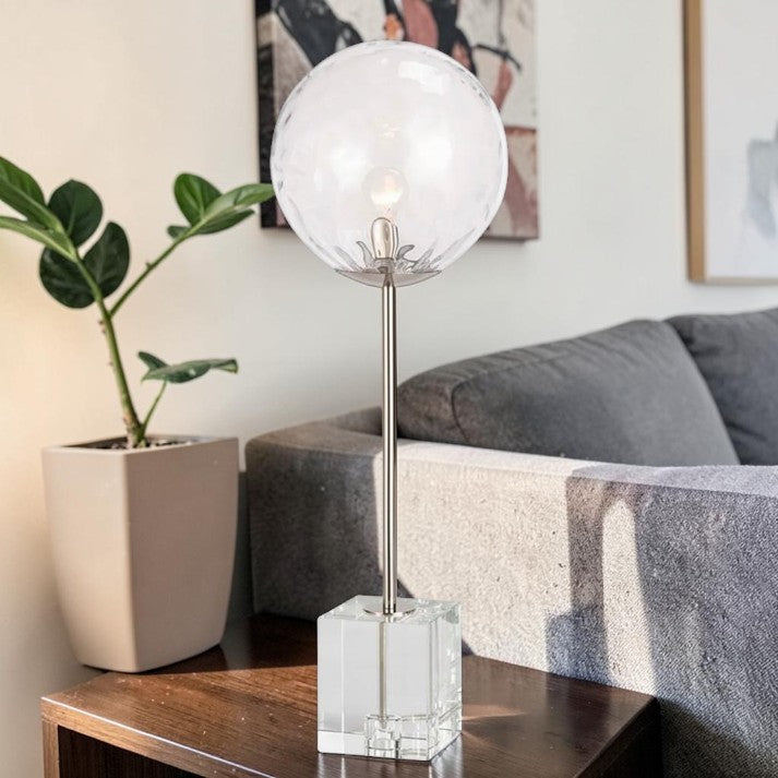 Modern Glass Globe Table Lamp with Nickel Base