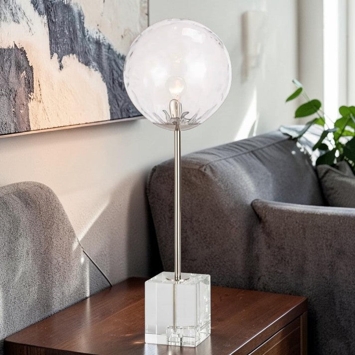 Modern Glass Globe Table Lamp with Nickel Base