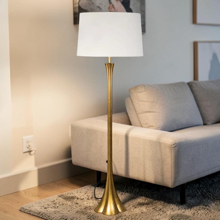 Gold Leaf Floor Lamp with Linen Shade
