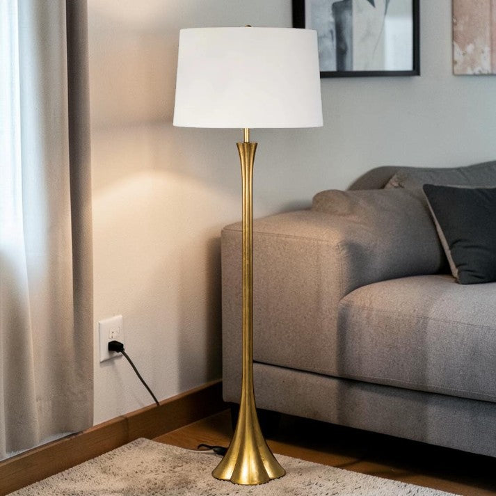 Gold Leaf Floor Lamp with Linen Shade