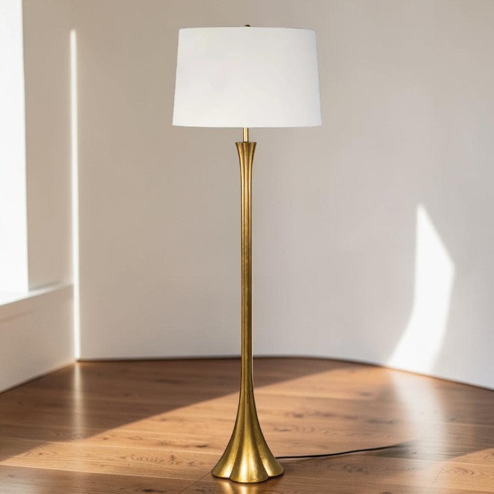 Gold Leaf Floor Lamp with Linen Shade