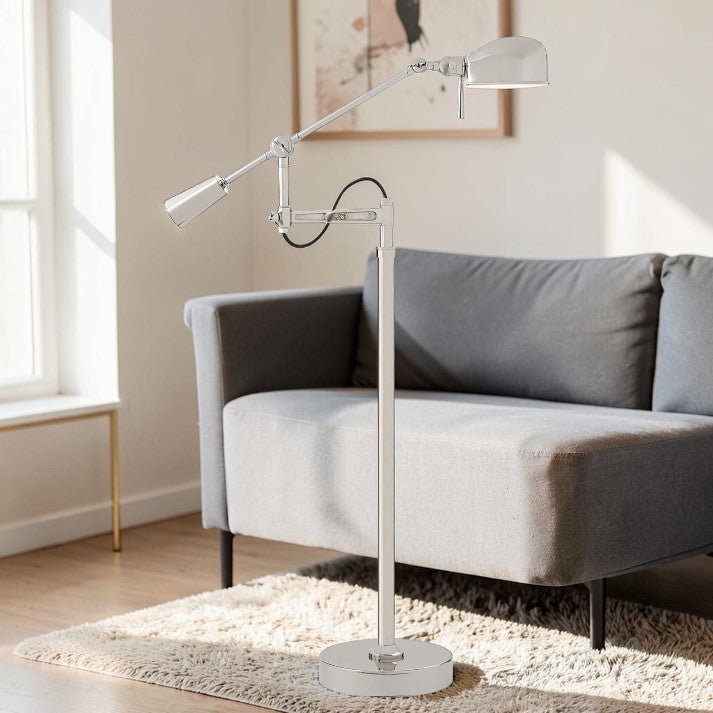 Adjustable Boom Arm Floor Lamp in Polished Nickel