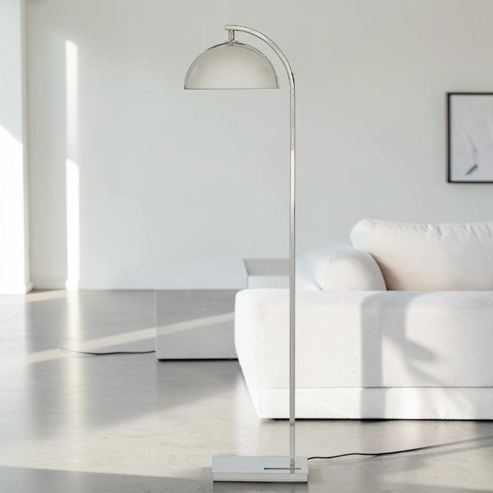 Polished Nickel, Arc Floor Lamp with Metal Dome Shade