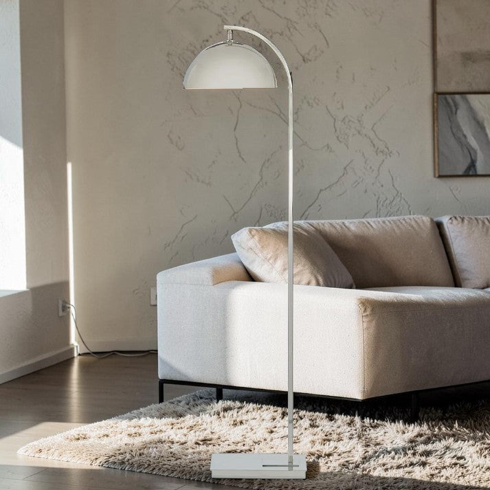 Polished Nickel, Arc Floor Lamp with Metal Dome Shade