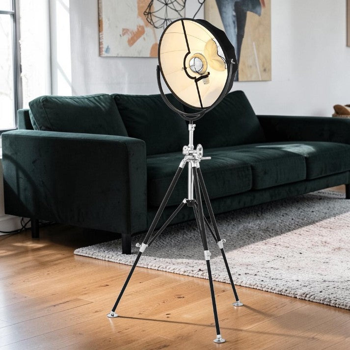 Industrial Tripod Floor Lamp with Adjustable Spotlight Shade