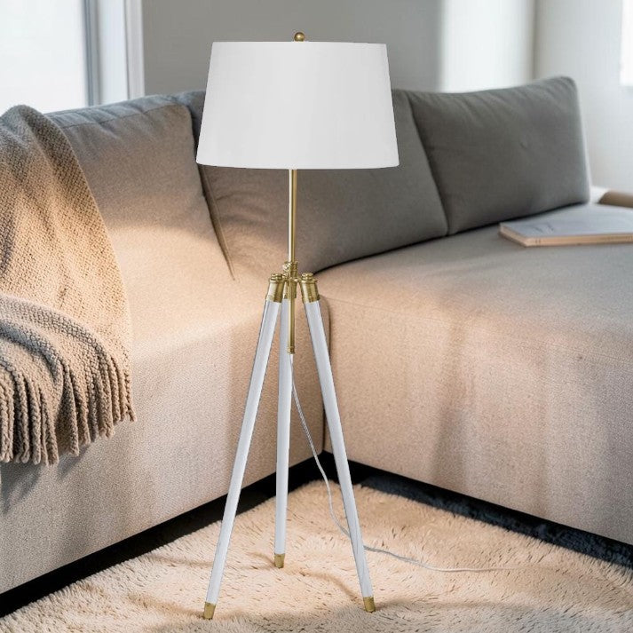 Tripod Floor Lamp with Acrylic Legs and White Linen Shade
