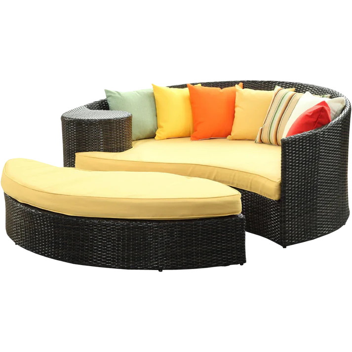 Outdoor Patio, Wicker Daybed Lounge with Ottoman Seating