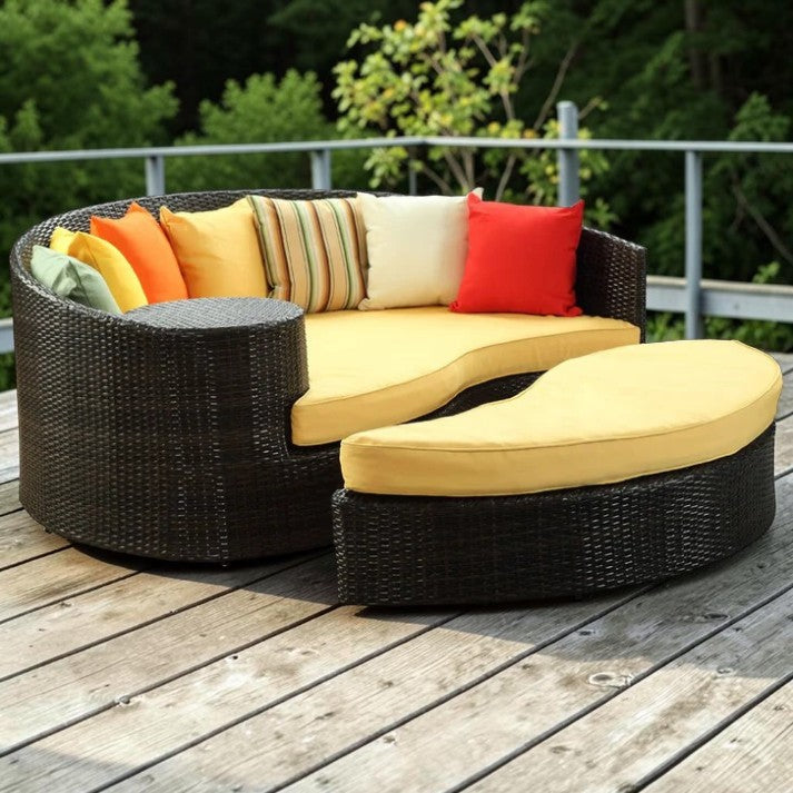 Outdoor Patio, Wicker Daybed Lounge with Ottoman Seating