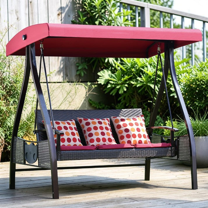 Outdoor Swing, 3 Seat Patio Bench with Canopy and Cushions