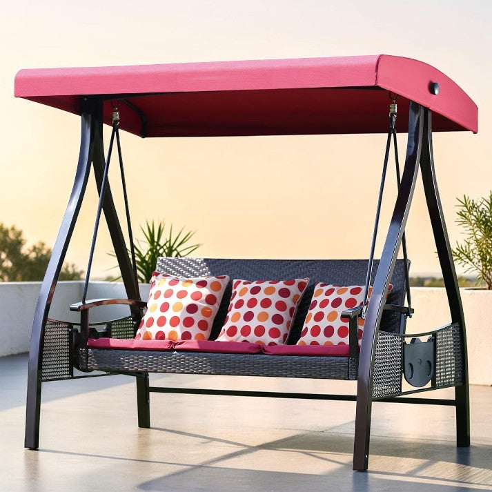 Outdoor Swing, 3 Seat Patio Bench with Canopy and Cushions