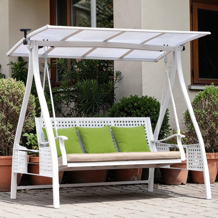 Outdoor Swing, 3 Seat Aluminum Patio Bench with Canopy and Solar Light