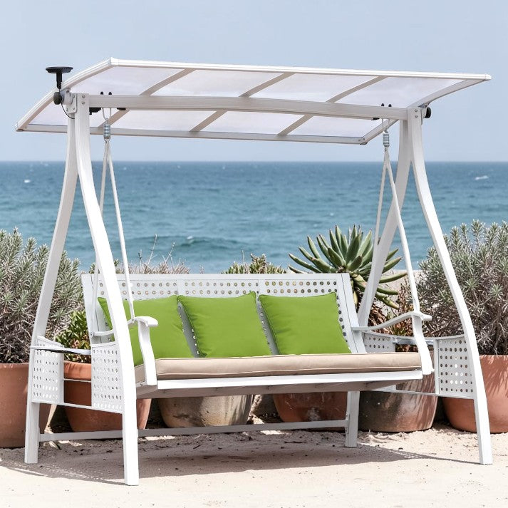 Outdoor Swing, 3 Seat Aluminum Patio Bench with Canopy and Solar Light