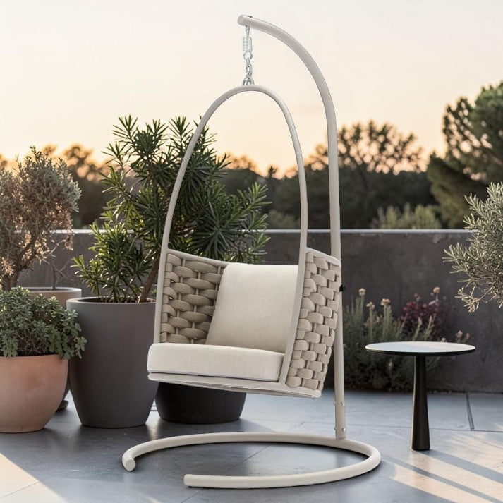 Outdoor Swing, Hanging Chair with Aluminum Frame and Cushioned Seat