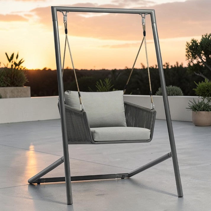 Outdoor Swing Chair with Steel Frame and Cushioned Seat