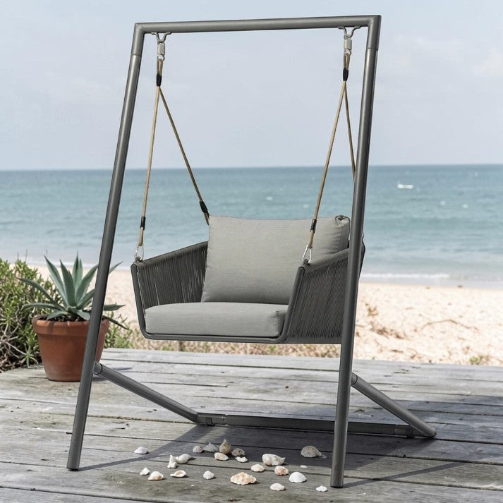 Outdoor Swing Chair with Steel Frame and Cushioned Seat