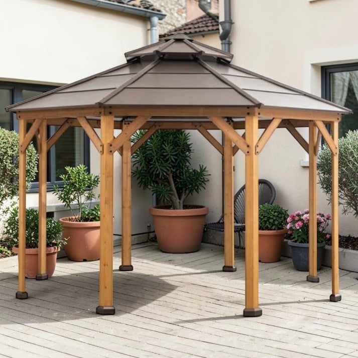 13 ft, Octagon Wooden Gazebo with Steel Roof and Ceiling Hook