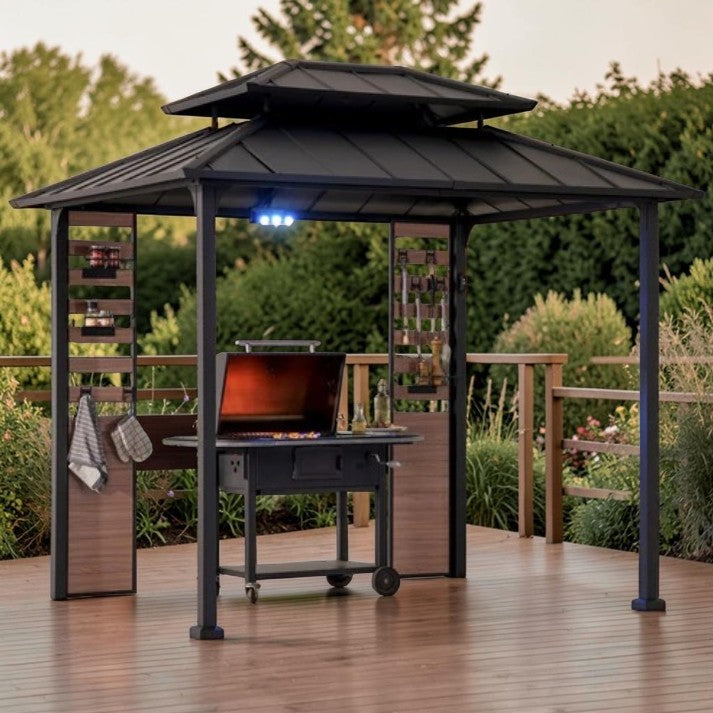 7 x 9 ft, Outdoor Grill Gazebo with Steel Hardtop, Shelves, and Hooks