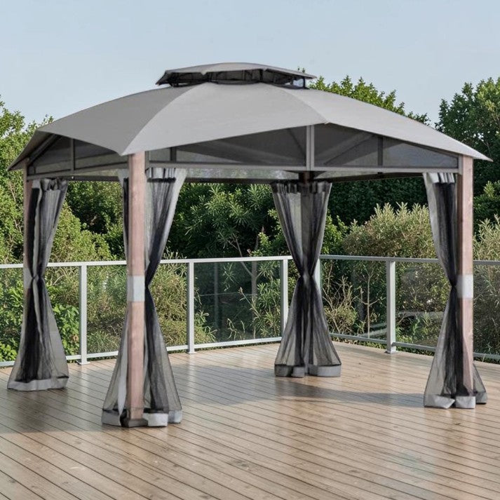 12 x 12 ft, Outdoor Gazebo with Steel Frame, Soft Top Roof, and Netting