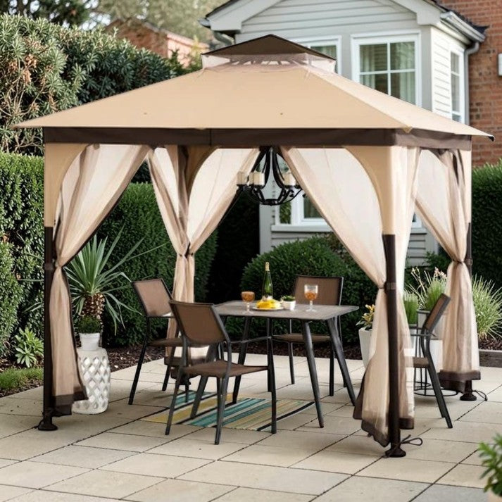 9 x 9 ft, Outdoor Gazebo with Soft Top Canopy and Mosquito Netting