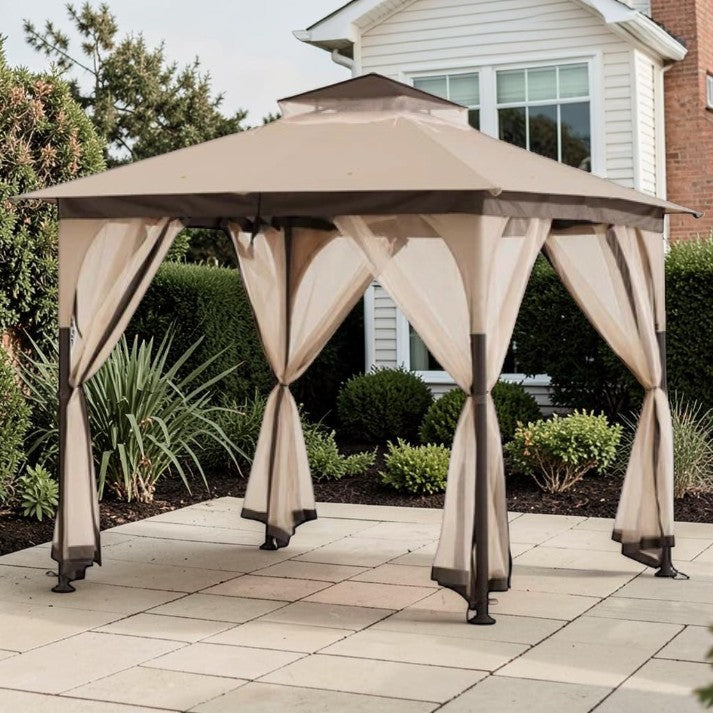 9 x 9 ft, Outdoor Gazebo with Soft Top Canopy and Mosquito Netting